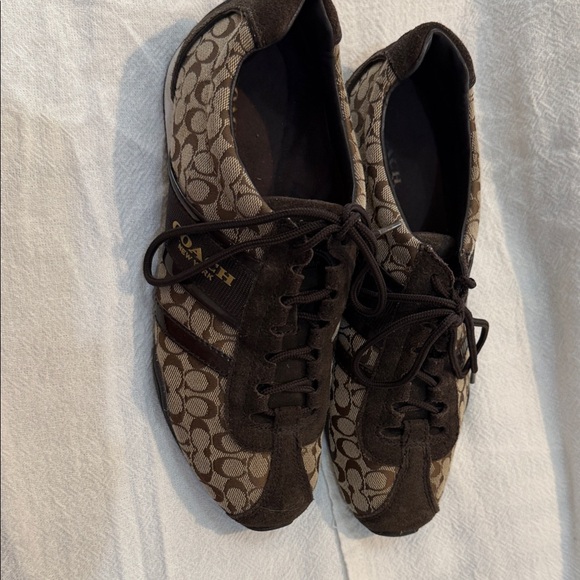 Coach | Shoes | Coach Signature Pattern Brown Laceup Sneakers | Poshmark